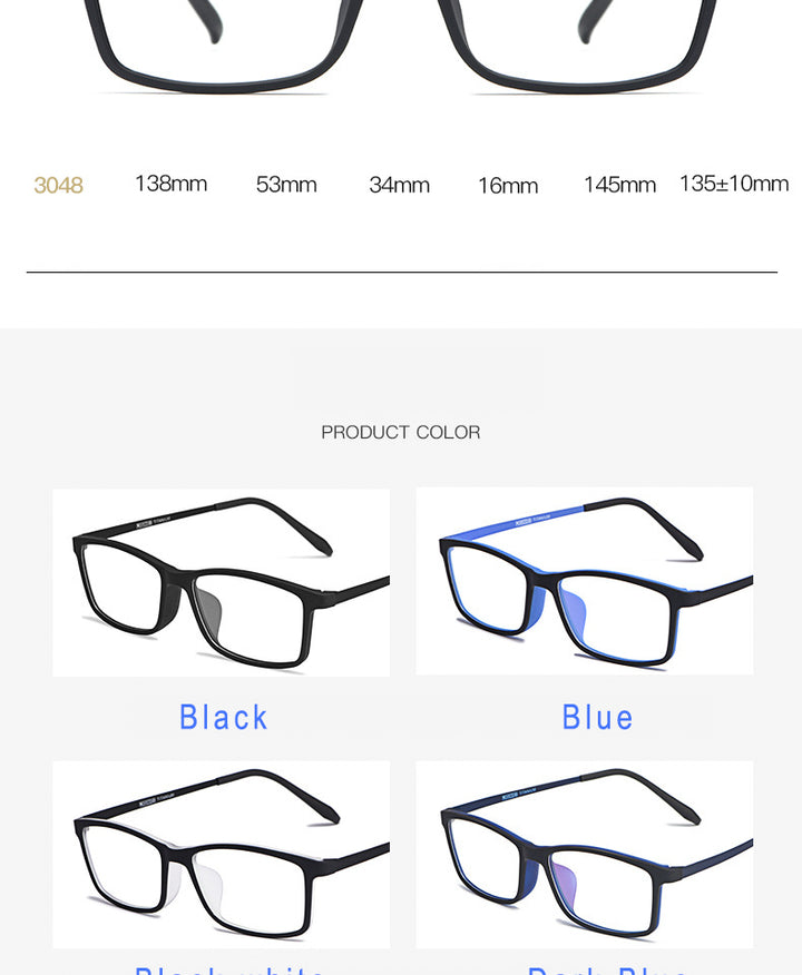 Hotony Unisex Full Rim Square TR 90 Resin Beta Titanium Frame Eyeglasses 3048 Full Rim Hotony   