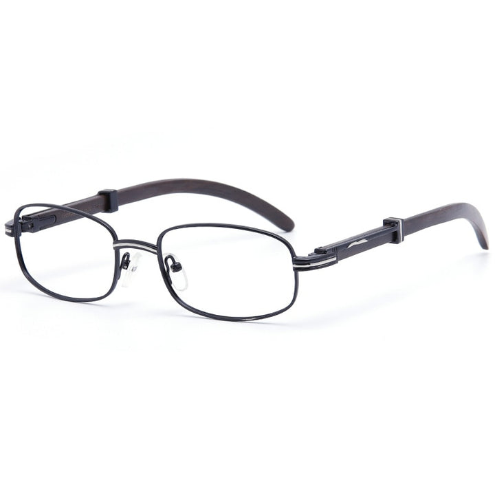 Muzz Men's Full Rim Rectangle Alloy Frame Wood Temple Eyeglasses 1105880 Full Rim Muzz Black  
