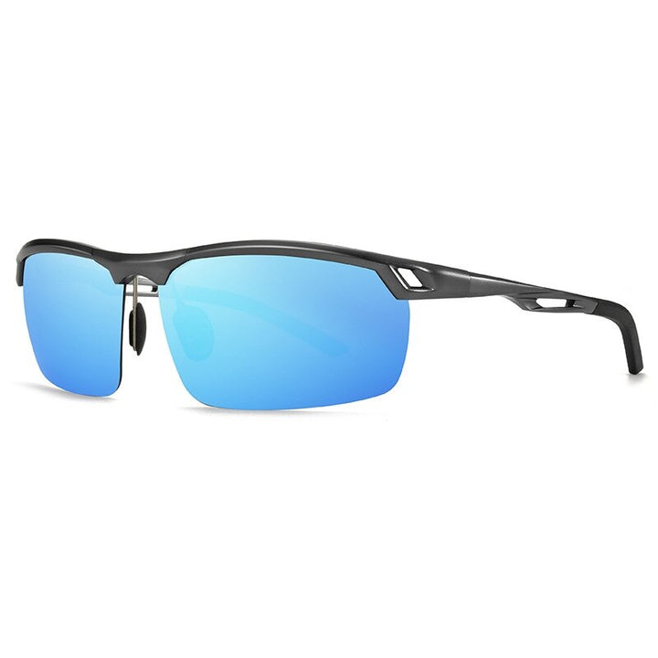 Yimaruili Unisex Semi Rim Aluminum Magnesium Frame Polarized Sunglasses 8550 Sunglasses Yimaruili Sunglasses Blue Lens black 