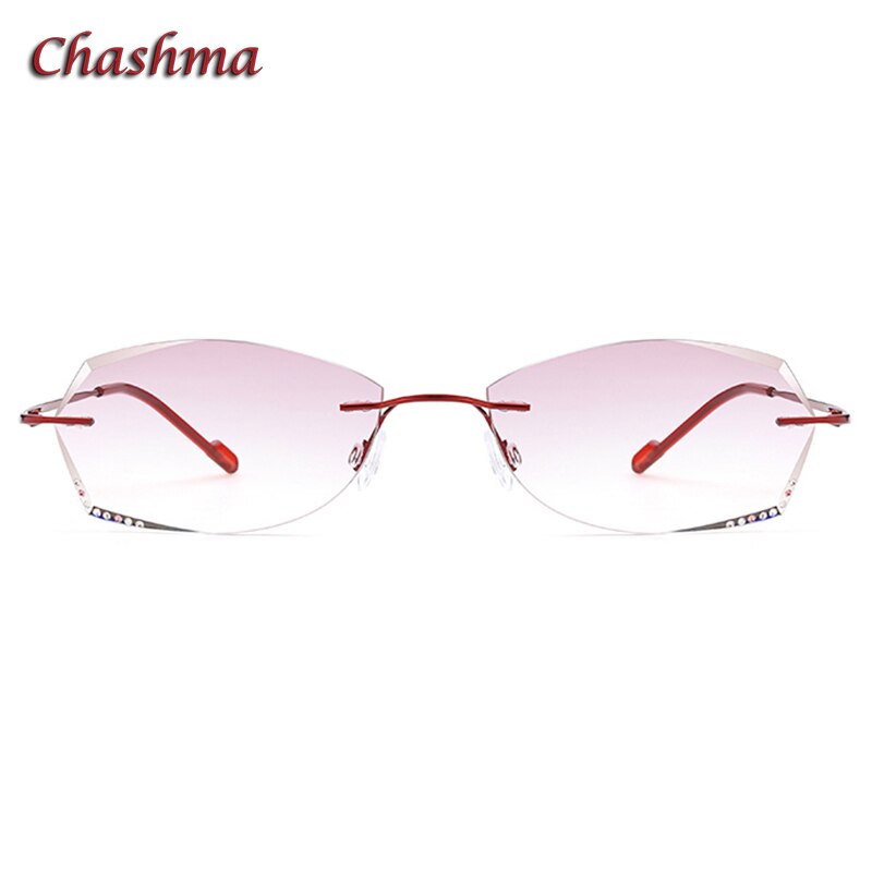 Chashma Ochki Women's Rimless Oval Rectangle Titanium Eyeglasses 6074 Tinted Lenses Rimless Chashma Ochki Red Fold  