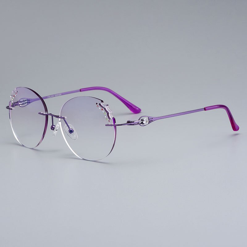 Women's Eyeglasses Alloy Rimless Round Diamond Trimming Cut Purple Z2877 Rimless Gmei Optical Default Title  