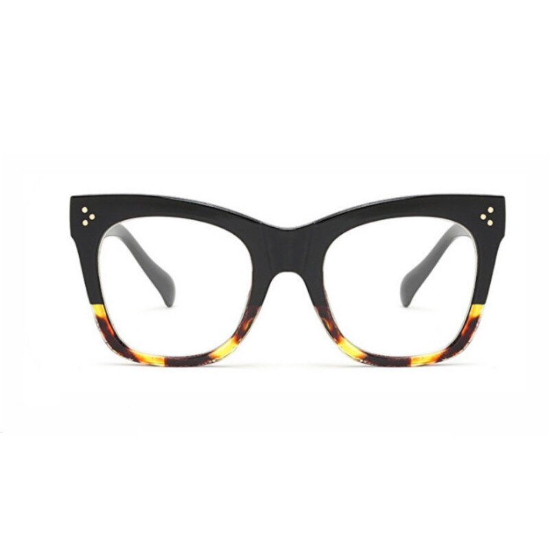 CCSpace Unisex Full Rim Oversized Cat Eye Resin Alloy Frame Eyeglasses 49742 Full Rim CCspace Black-Leopard  