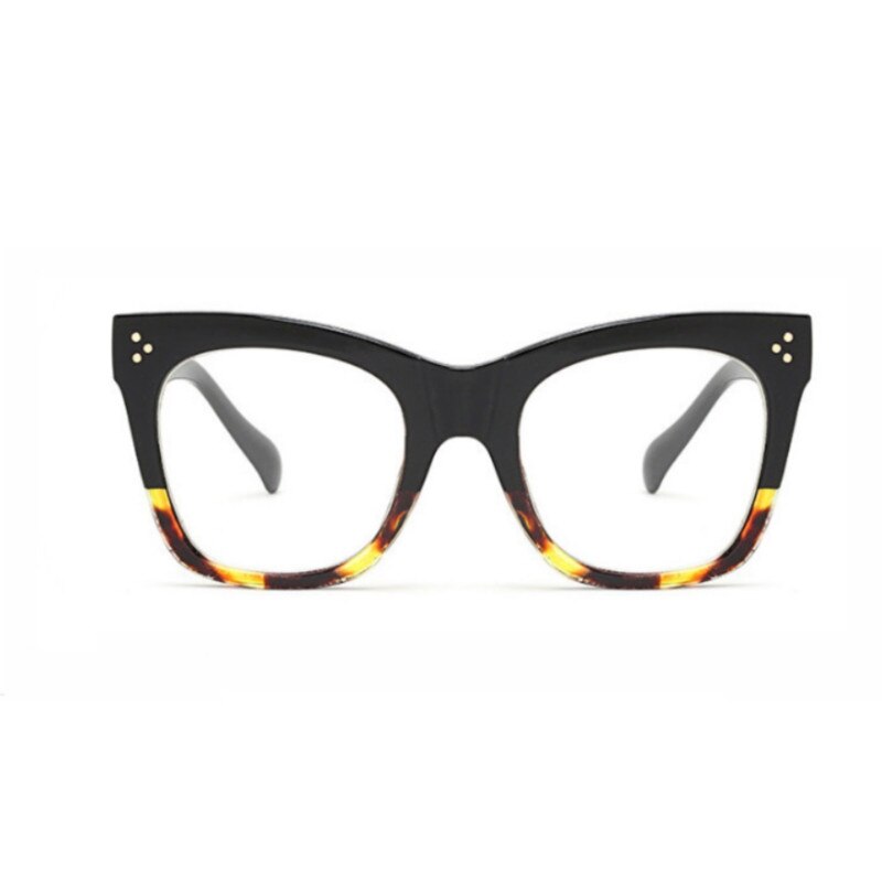 CCspace Unisex Full Rim Oversized Cat Eye Resin Alloy Frame Eyeglasses 49742 Full Rim CCspace Black-Leopard  