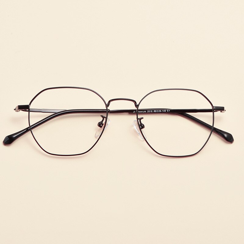 KatKani Unisex Full Rim Polygonal Titanium Frame Eyeglasses K2018 Full Rim KatKani Eyeglasses Black  