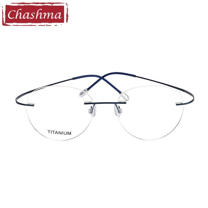 Unisex Round Titanium Frame Ultra Light Rimless Eyeglasses 16017 Rimless Chashma Blue  