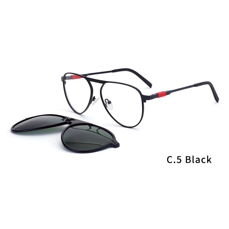 Kansept Unisex Full Rim Oval Alloy Frame Eyeglasses Magnetic Polarized Clip On Sunglasses 69890 Clip On Sunglasses Kansept 69890C5  
