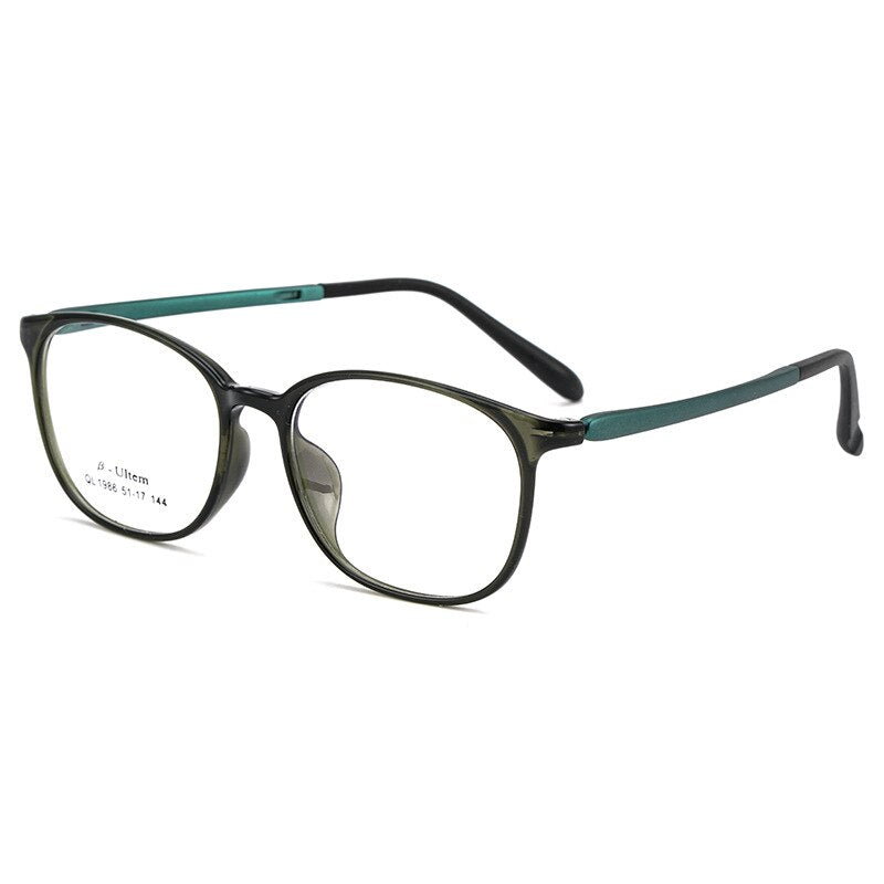 KatKani Unisex Full Rim Round Ultem β Steel Frame Eyeglasses 06ql1986 Full Rim KatKani Eyeglasses Transparent Green  