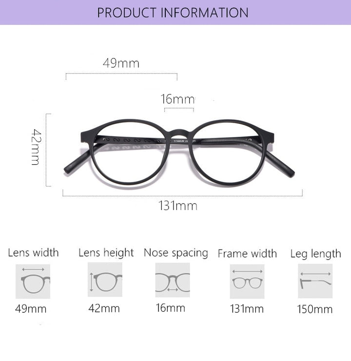 Yimaruili Unisex Full Rim Round Titanium Frame Eyeglasses 8868T Full Rim Yimaruili Eyeglasses   