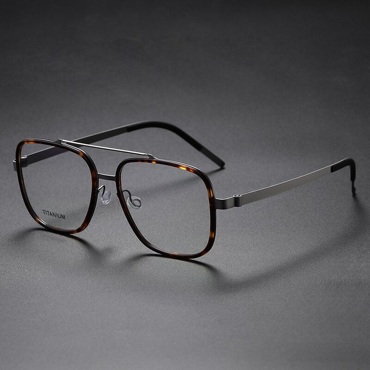 Yimaruili Unisex Full Rim Square Titanium Frame Eyeglasses Y9744 Full Rim Yimaruili Eyeglasses Tortoiseshell Gun  