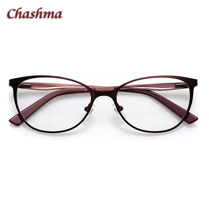 Chashma Ochki Women's Full Rim Square Cat Eye Alloy Eyeglasses 4104 Full Rim Chashma Ochki Wine Red  