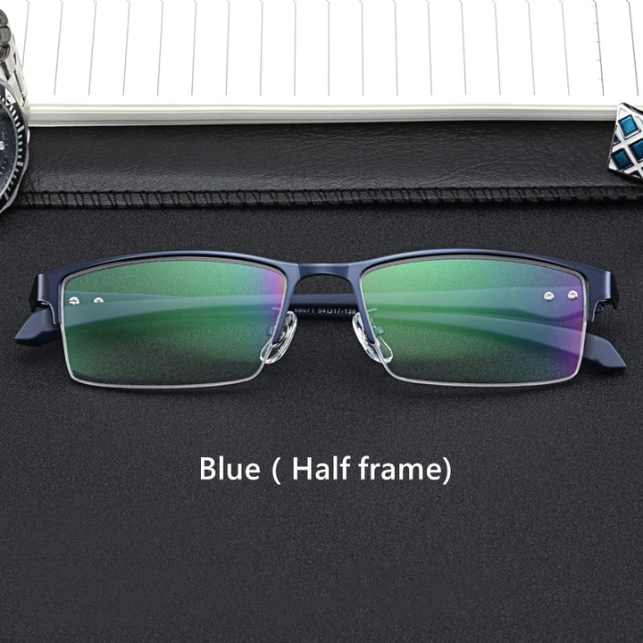 Yimaruili Men's Semi Or Full Rim Alloy Frame Eyeglasses 66071/66085 Full Rim Yimaruili Eyeglasses Blue(Half Frame)  