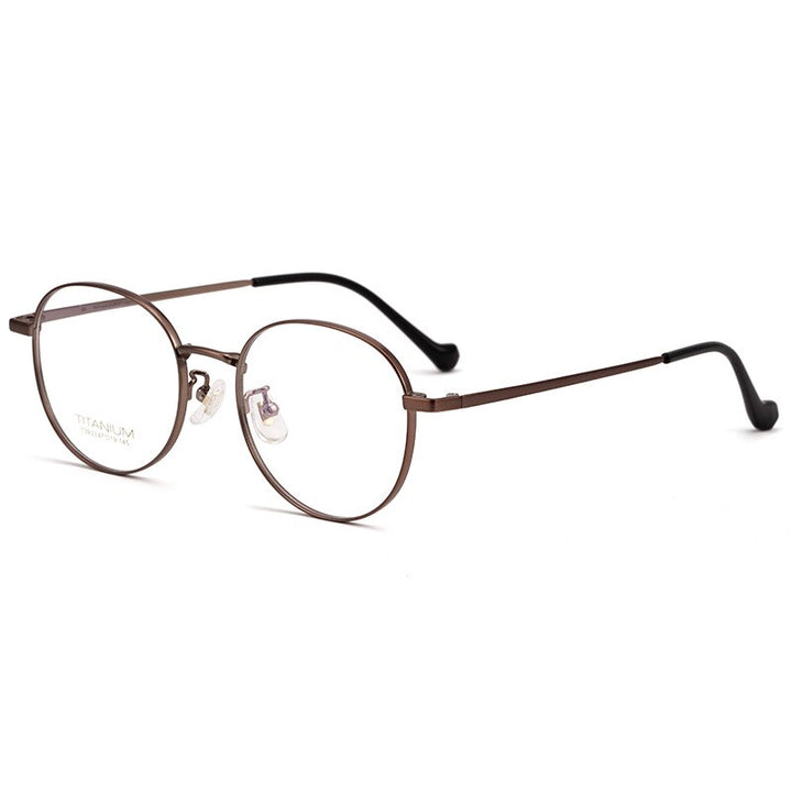 Yimaruili Men's Full Rim Round β Titanium Frame Eyeglasses T3933 Full Rim Yimaruili Eyeglasses Brown  