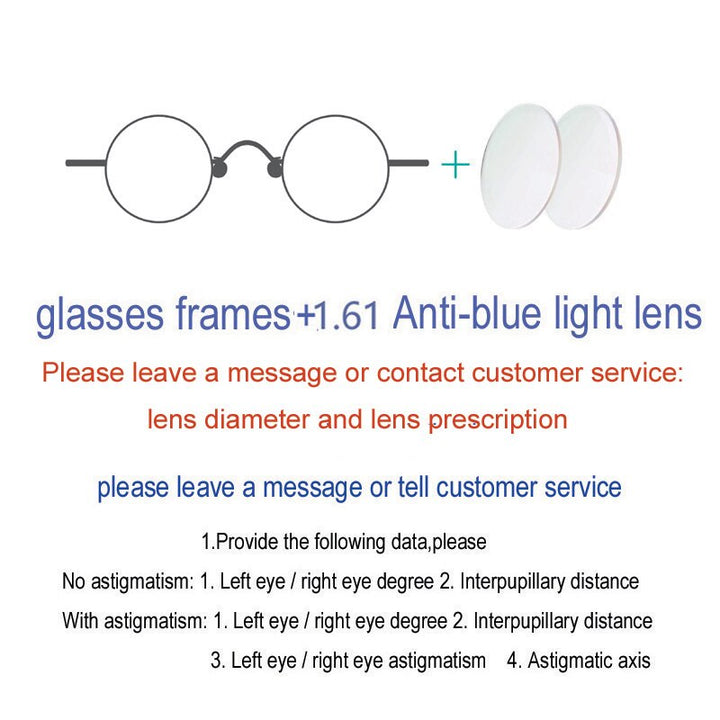 Unisex Handcrafted Circular Stainless Steel Frame Customizable Lens Eyeglasses Frame Yujo Anti blue light China 