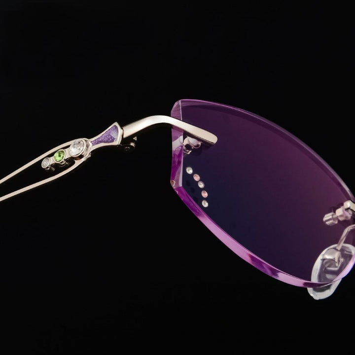 Reven Jate 58111 Women's Eyeglasses Alloy Rimless Diamond Cutting Rimless Reven Jate   