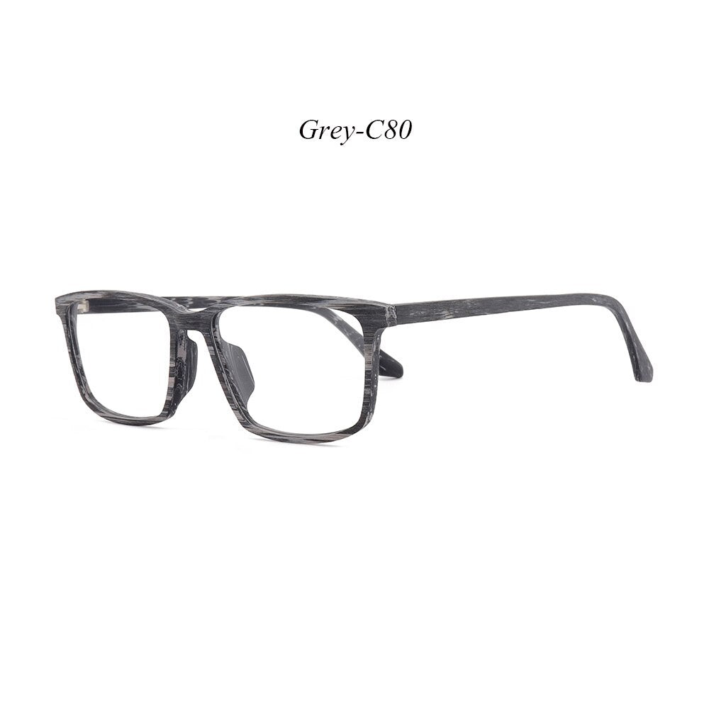 Hdcrafter Men's Full Rim Oversized Square Wood Frame Eyeglasses 1695 Full Rim Hdcrafter Eyeglasses C80  