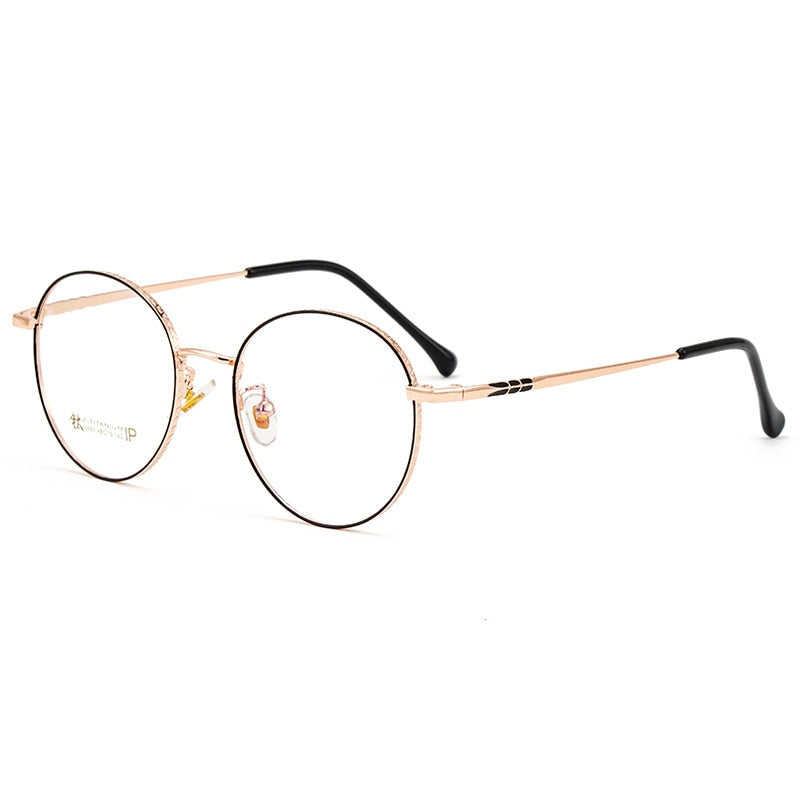 KatKani Unisex Full Rim Round Titanium Frame Eyeglasses 2065 Full Rim KatKani Eyeglasses Black Rose Gold  