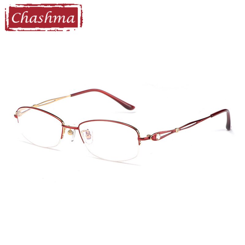 Chashma Ottica Women's Semi Rim Oval Rectangle Titanium Eyeglasses 86015 Semi Rim Chashma Ottica Red with Gold  