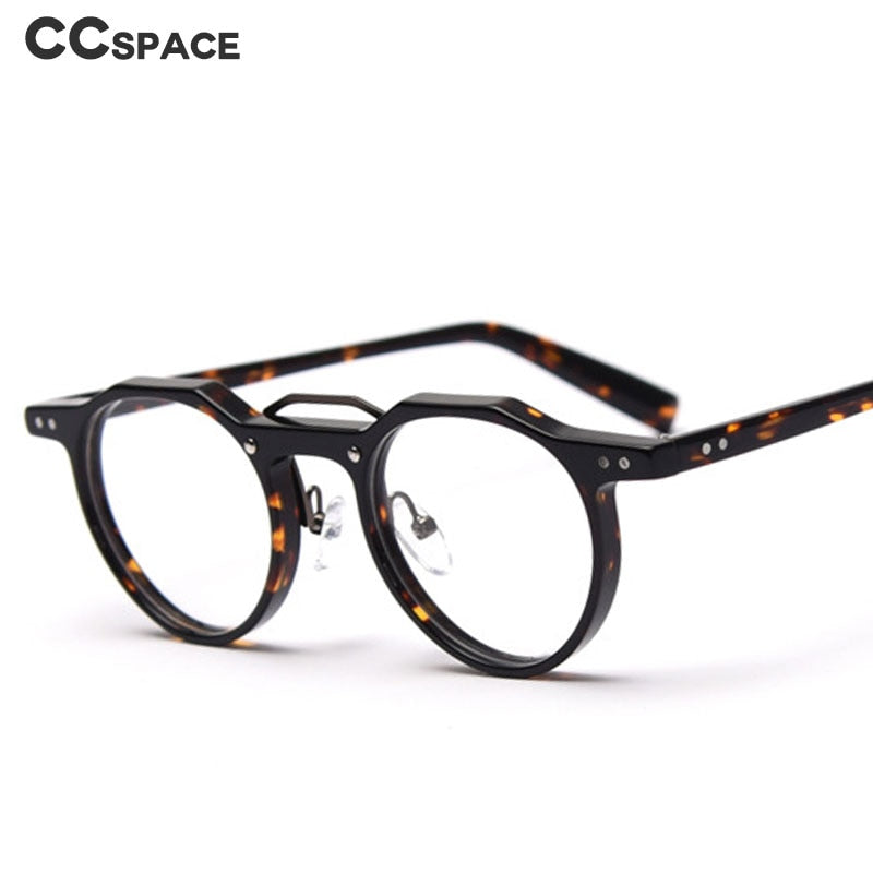 CCspace Unisex Full Rim Round Acetate Double Bridge Eyeglasses 49827 Full Rim CCspace   