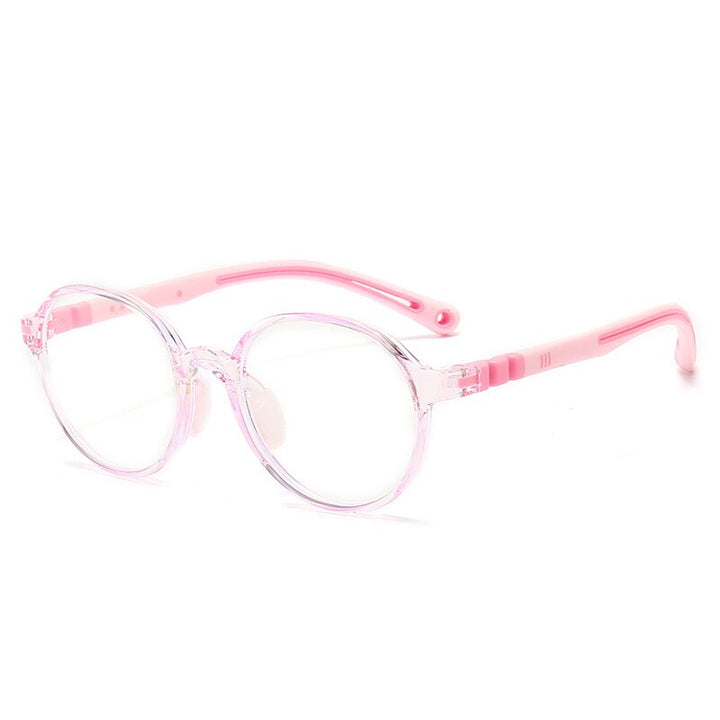 KatKani Unisex Children's  Full Rim Round TR 90  Sillicone Frame Eyeglasses R106 Full Rim KatKani Eyeglasses Transparent Pink  