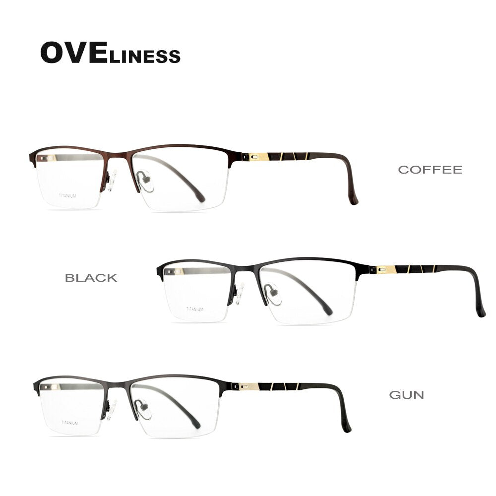 Oveliness Men's Semi Rim Square Screwless Titanium Alloy Eyeglasses Ol98p59 Semi Rim Oveliness   