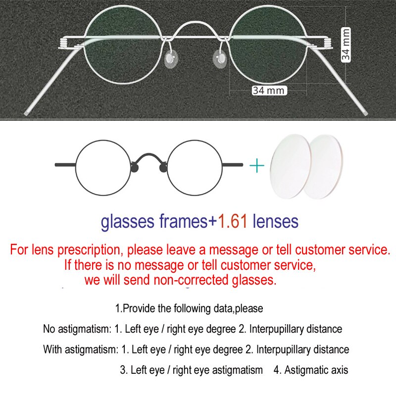 Unisex Handcrafted Circular Stainless Steel Frame Customizable Lens Eyeglasses Frame Yujo 34mm China 