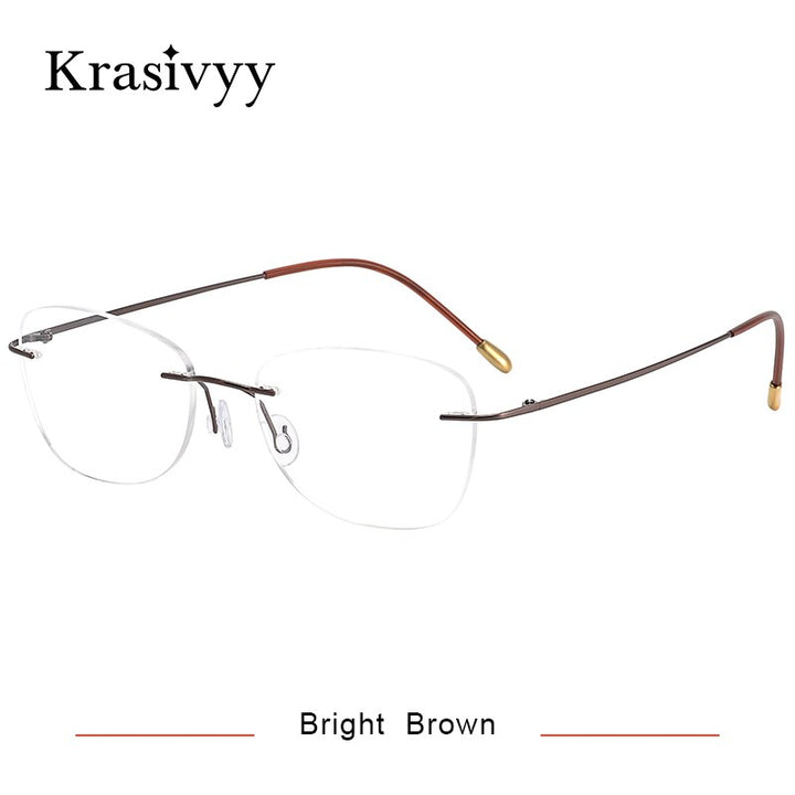 Krasivyy Unisex Rimless Oval Square Titanium Eyeglasses Kr6013 Rimless Krasivyy Bright Brown  