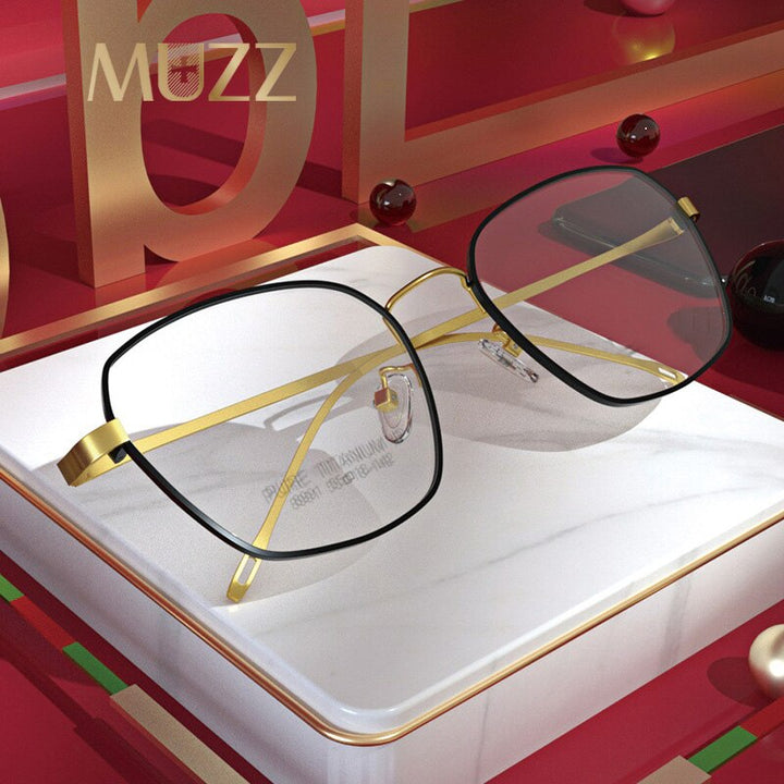 Muzz Men's Full Rim Square Titanium Frame Eyeglasses 8991 Full Rim Muzz   