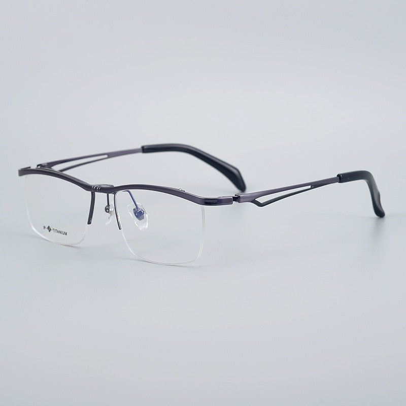 Muzz Men's Semi Rim Square Titanium Frame Eyeglasses T18044 Semi Rim Muzz gray  