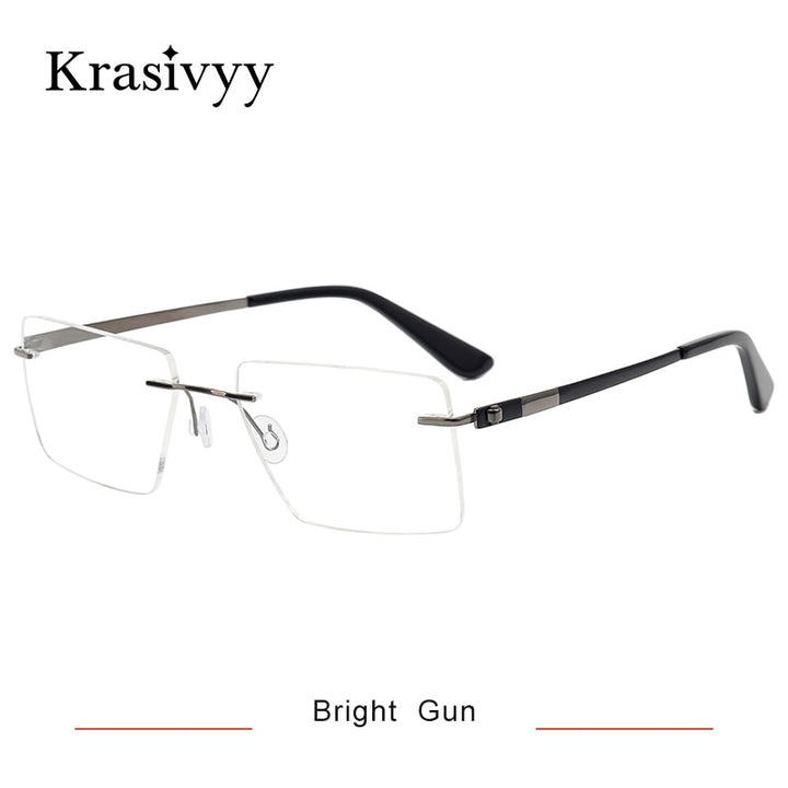 Krasivyy Men's  Rimless Square Screwless Titanium Eyeglasses Kr5016 Rimless Krasivyy Bright Gun  