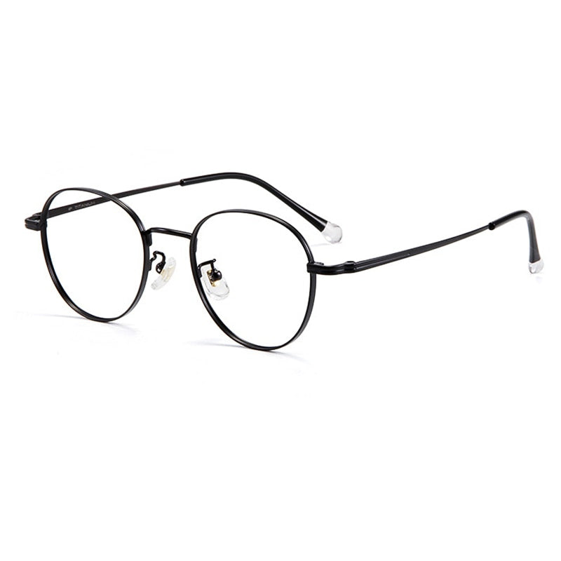 Yimaruili Unisex Full Rim Round Titanium Frame Eyeglasses T8805 Full Rim Yimaruili Eyeglasses Black  
