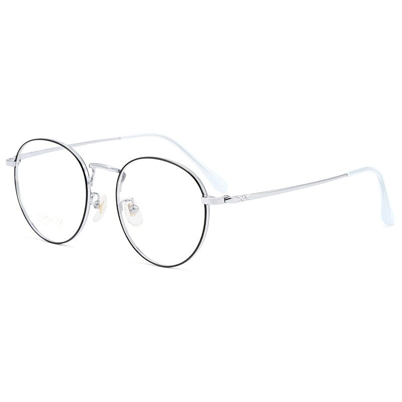 Yimaruili Unisex Full Rim Round Titanium Frame Eyeglasses CK803 Full Rim Yimaruili Eyeglasses Black Silver  