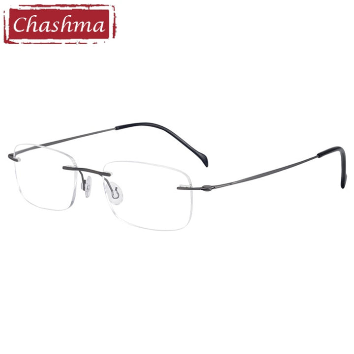 Unisex Rimless Titanium Rectangle Frame Ultra Light Eyeglasses 16006 Rimless Chashma Gray  