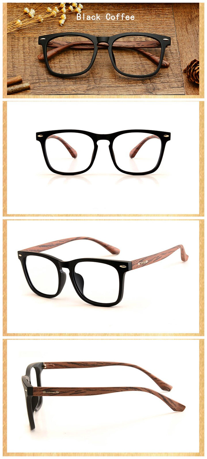 Yimaruili Unisex Full Rim Imitation Wood Resin Frame Eyeglasses 98028 Full Rim Yimaruili Eyeglasses   