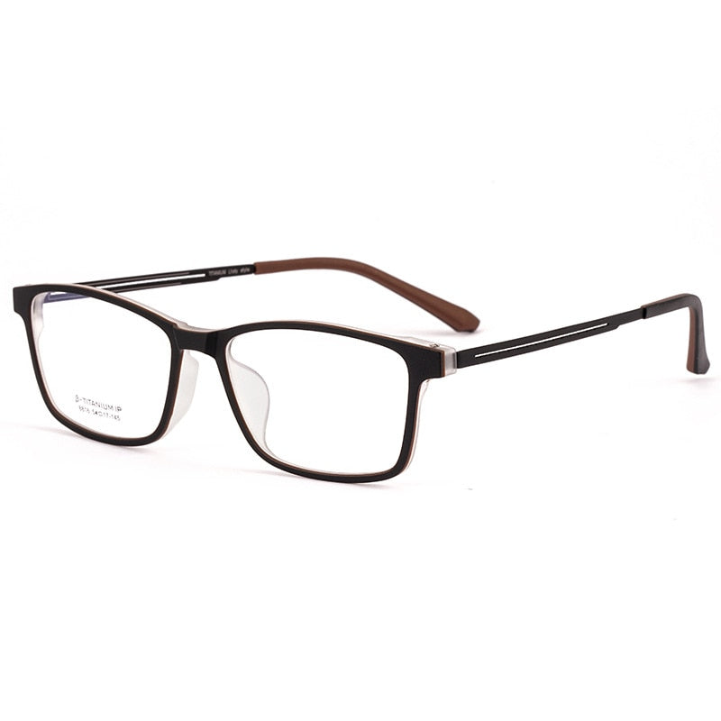 Yimaruili Men's Full Rim TR 90 Resin β Titanium Frame Eyeglasses 8816 Full Rim Yimaruili Eyeglasses Black Brown  