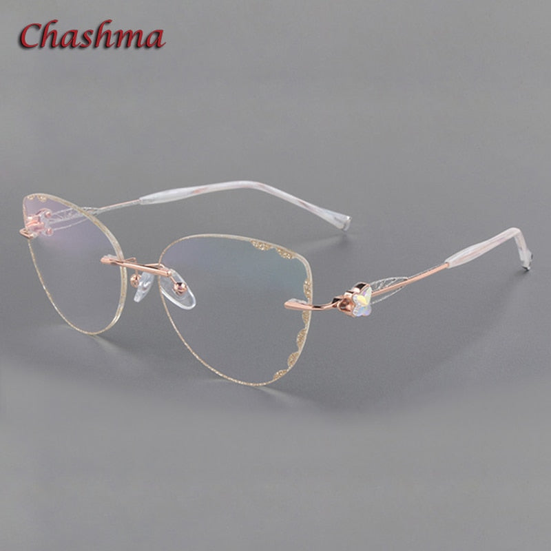 Chashma Ochki Women's Rimless Square Cat Eye Titanium Eyeglasses Tinted Lenses 88051 Rimless Chashma Ochki Default Title  