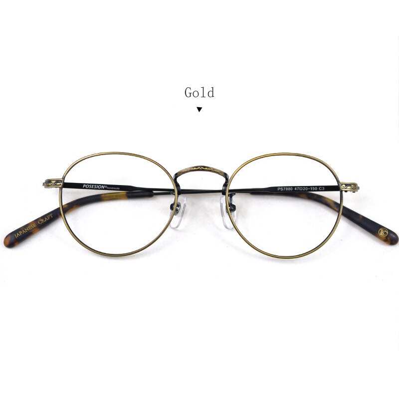 Hdcrafter Unisex Full Rim Round Titanium Frame Eyeglasses Ps7880 Full Rim Hdcrafter Eyeglasses Gold  