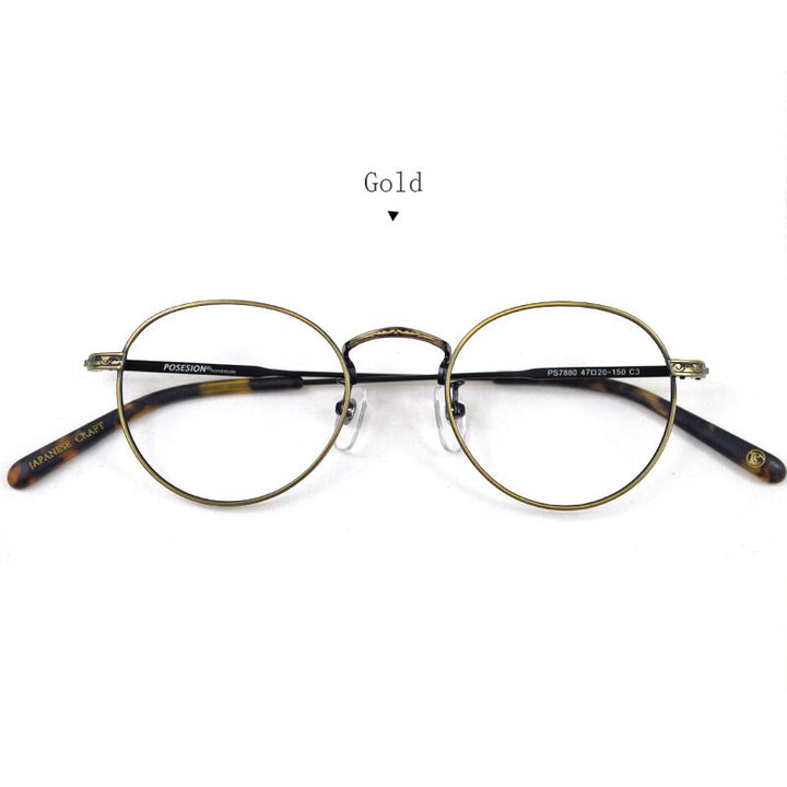 Hdcrafter Unisex Full Rim Round Titanium Frame Eyeglasses Ps7880 Full Rim Hdcrafter Eyeglasses Gold  