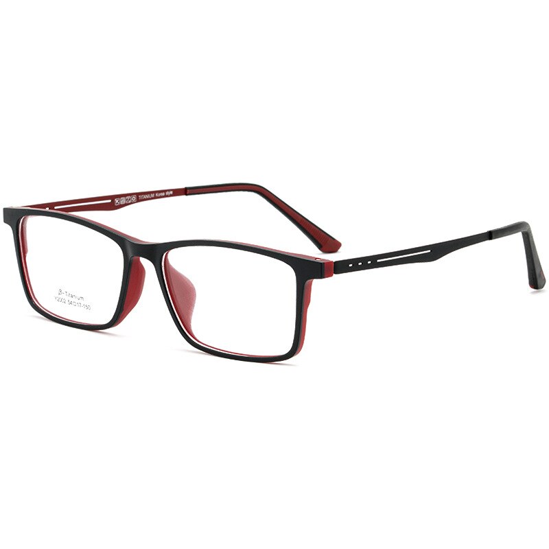 KatKani Men's Full Rim β Titanium TR 90 Resin Frame Eyeglasses Y2002 Full Rim KatKani Eyeglasses Black Red  
