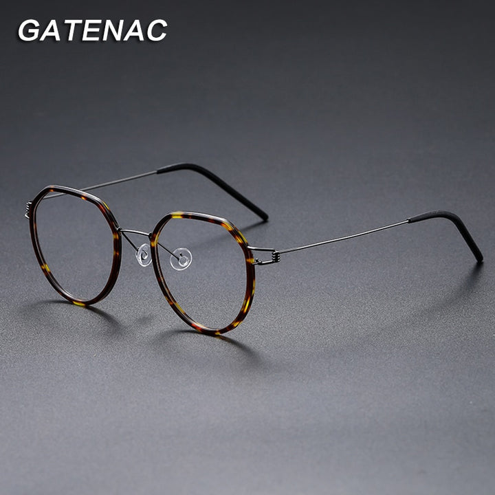 Gatenac Unisex Full Rim Polygon Square Titanium Alloy Screwless Frame Eyeglasses Gxyj691 Full Rim Gatenac   