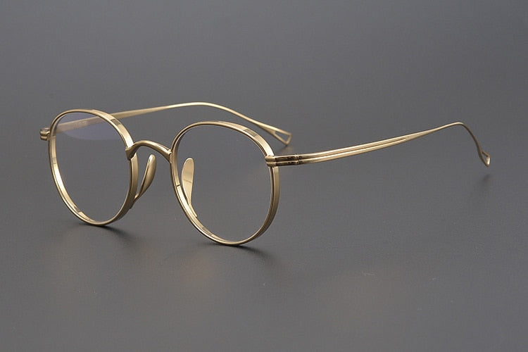 Muzz Men's Full Rim Round Brushed Titanium Frame Eyeglasses 10518T Full Rim Muzz Gold  
