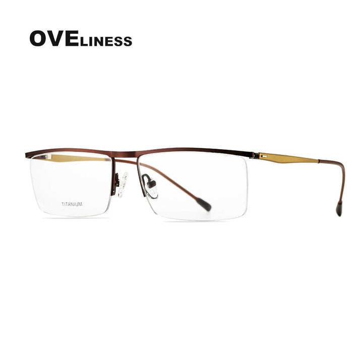 Oveliness Men's Semi Rim Square Titanium Alloy Eyeglasses Ol88p27 Semi Rim Oveliness coffee  