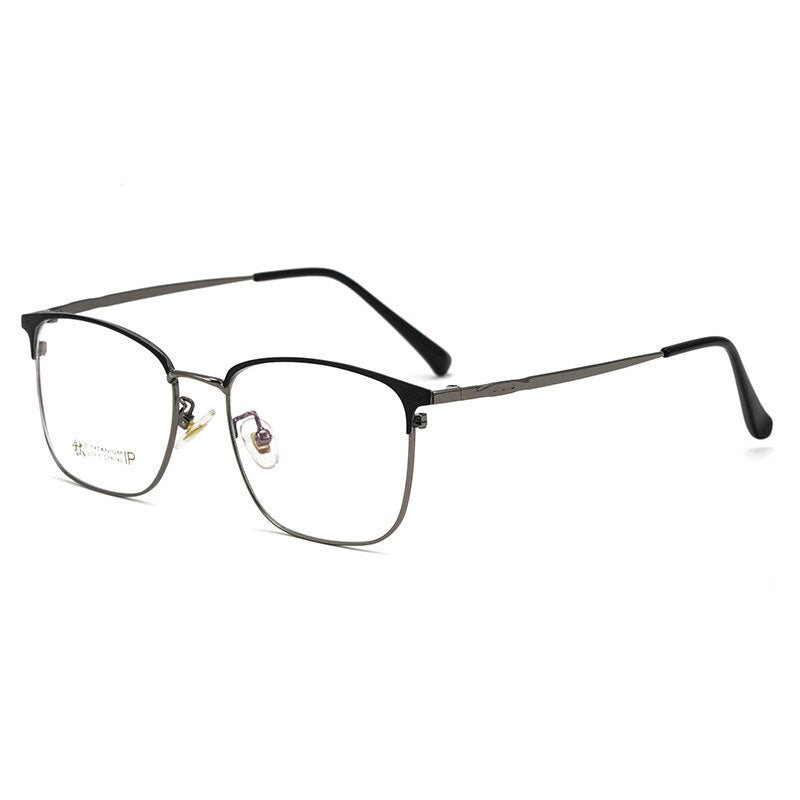 KatKani Men's Full Rim β Titanium Alloy Square Frame Eyeglasses 2078h Full Rim KatKani Eyeglasses Black Gun  