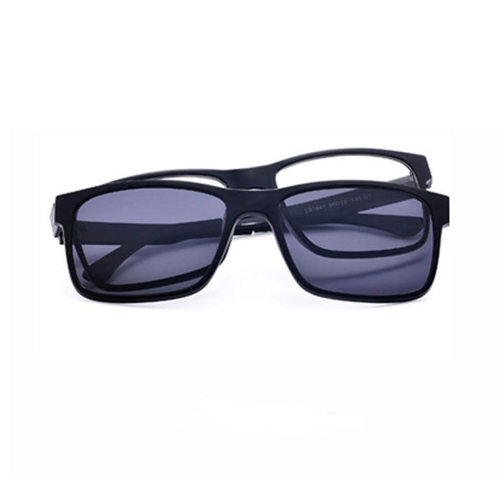 Oveliness Unisex Full Rim Square Tr 90 Titanium Eyeglasses Polarized Clip On Sunglasses 1641 Clip On Sunglasses Oveliness black grey  