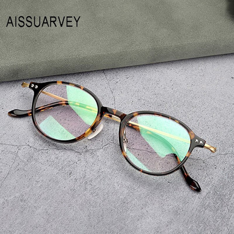 Aissuarvey Unisex Round Full Rim Acetate Titanium Frame Eyeglasses As190001 Full Rim Aissuarvey Eyeglasses Tortoise  
