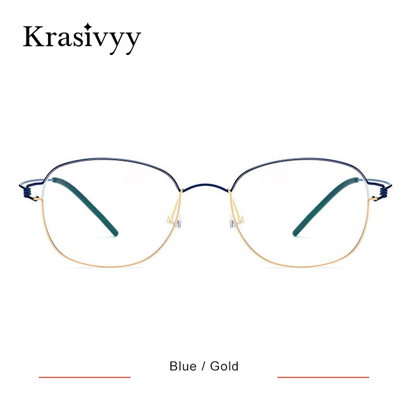 Krasivyy Women's Full Rim Round Screwless Titanium Alloy Eyeglasses Kr68618 Full Rim Krasivyy Blue Gold  