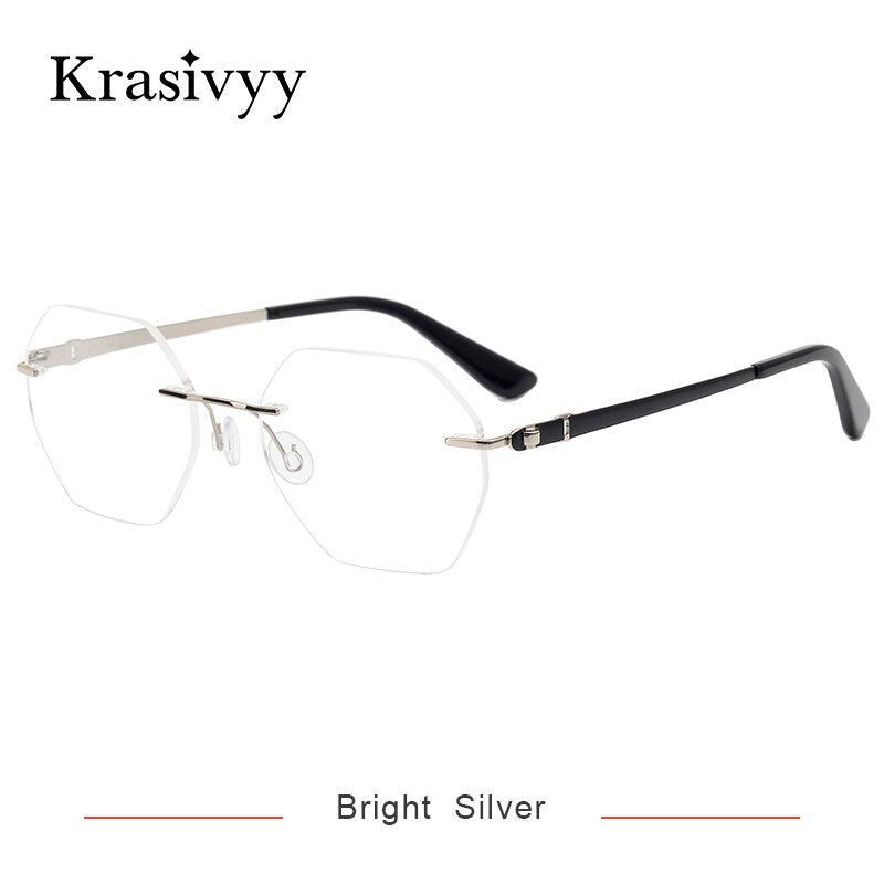 Krasivyy Unisex Rimless Hexagon Screwless Titanium Eyeglasses Kr5018 Rimless Krasivyy Bright  Silver  