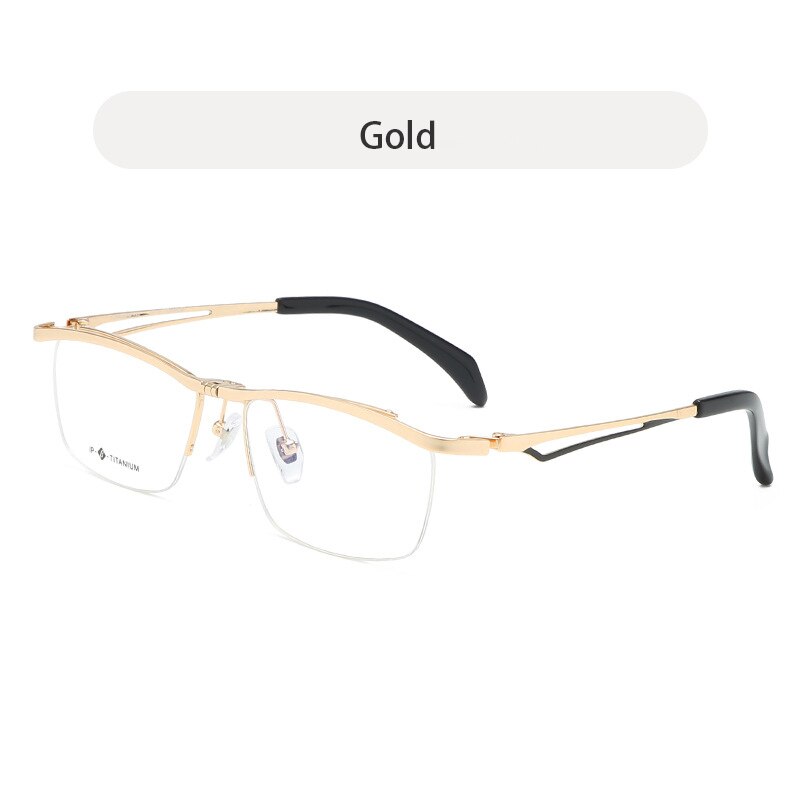 Hdcrafter Unisex Semi Rim Rectangle Titanium Flip Up Frame Eyeglasses T18044 Semi Rim Hdcrafter Eyeglasses Gold  