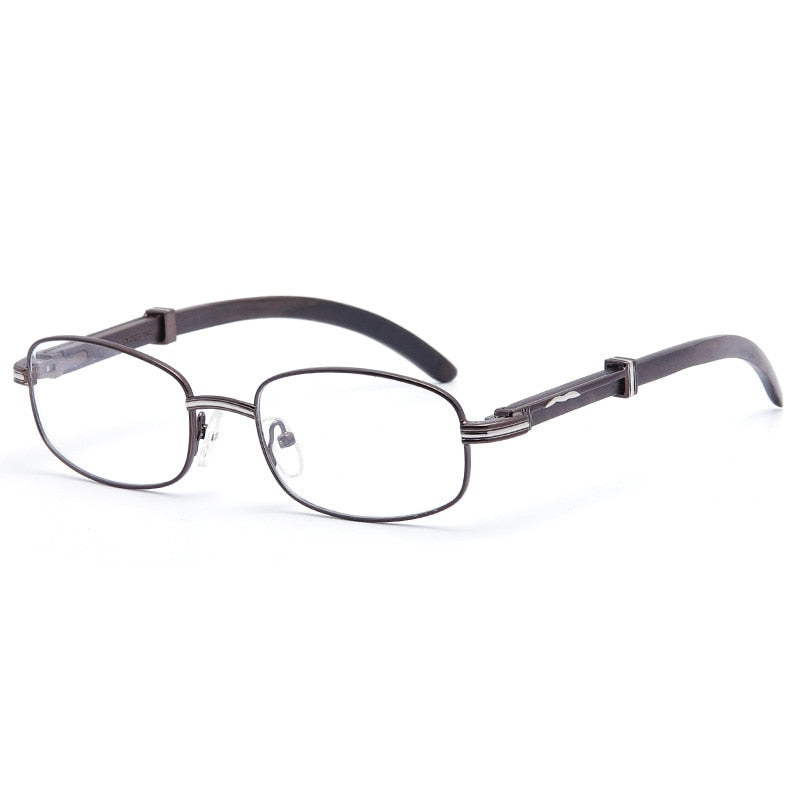 Muzz Men's Full Rim Rectangle Alloy Frame Wood Temple Eyeglasses 1105880 Full Rim Muzz Auburn  