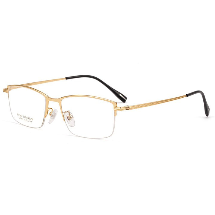 Yimaruili Men's Semi Rim Rectangular Titanium Frame Eyeglasses GT001 Semi Rim Yimaruili Eyeglasses Gold  