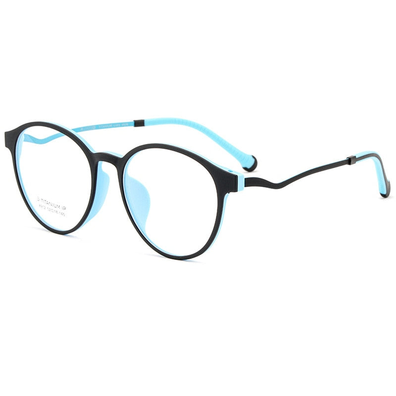 KatKani Unisex TR90 Resin β Titanium Round Frame Eyeglasses 8912zy Frame KatKani Eyeglasses Black Cyan  